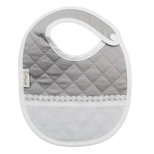 Portuguese Unisex Grey Baby Classic Snap Closure Cross Stitch Bib and Booties Set