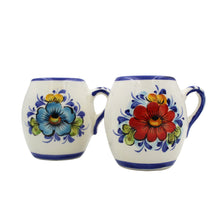 Load image into Gallery viewer, Hand-Painted Portuguese Ceramic Floral White Small Mugs, Set of 2
