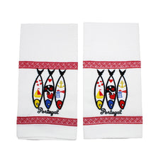 Load image into Gallery viewer, 100% Cotton Embroidered Portuguese Sardine Decorative Kitchen Dish Towel - Set of 2
