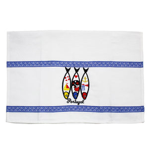 100% Cotton Embroidered Portuguese Sardine Decorative Kitchen Dish Towel - Set of 2