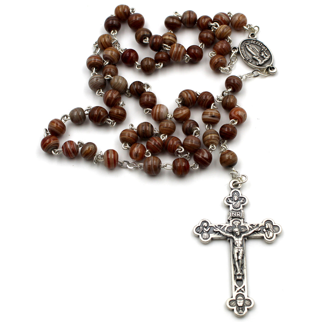 Our Lady of Fatima Handmade Brown Glass Rosary