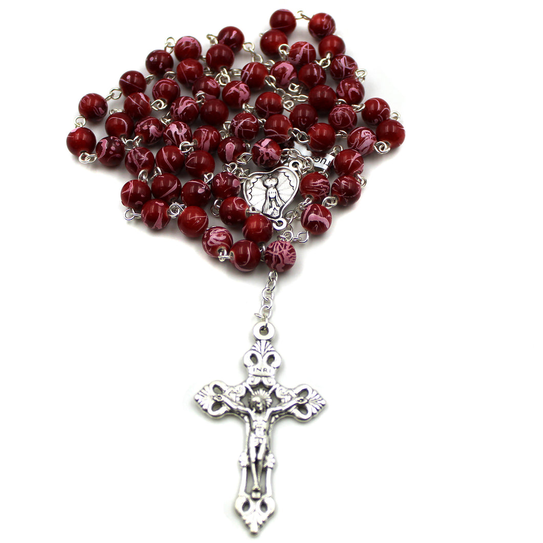 Our Lady of Fatima Ruby Red Glass Beads Catholic Rosary