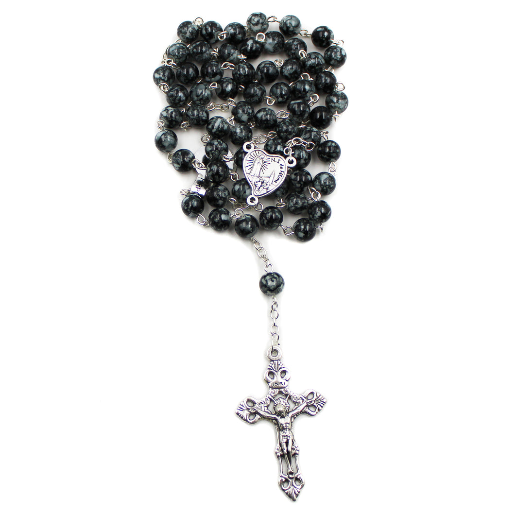 Our Lady of Fatima Glass Grey Beads Rosary