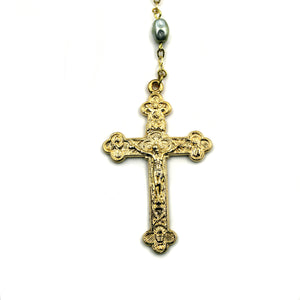 Our Lady of Fatima Grey Pearl Rosary Gold