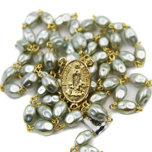 Our Lady of Fatima Grey Pearl Rosary Gold