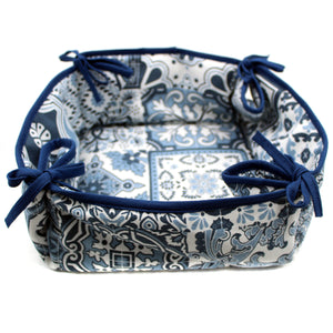 100% Cotton Portugal Blue Tile Azulejo Oven Mitt, Bread Basket, and Pot Holder Set
