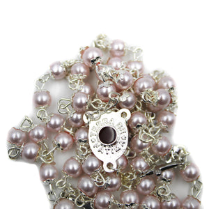 Our Lady of Fatima Pink Pearl Rosary with Cross