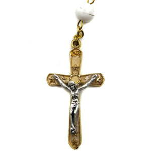 Our Lady of Fatima White and Gold Marble Rosary