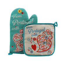 Load image into Gallery viewer, 100% Cotton From Portugal With Love Blue Oven Mitt and Pot Holder
