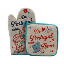 Load image into Gallery viewer, 100% Cotton From Portugal With Love Blue Oven Mitt and Pot Holder
