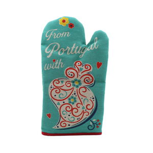 100% Cotton From Portugal With Love Red Oven Mitt and Pot Holder