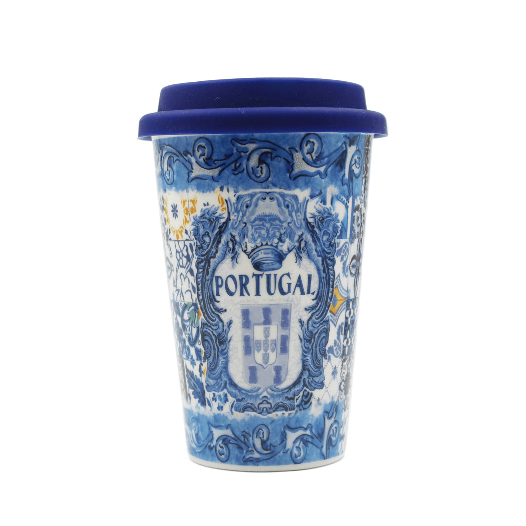 Portuguese Tile Azulejo Ceramic Coffee Cup With Lid