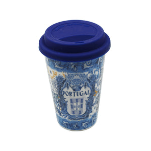 Portuguese Tile Azulejo Ceramic Coffee Cup With Lid