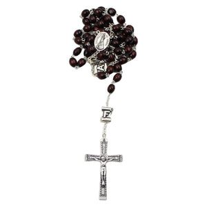 Our Lady of Fatima Dark Brown Wood Rosary with Fatima Letters