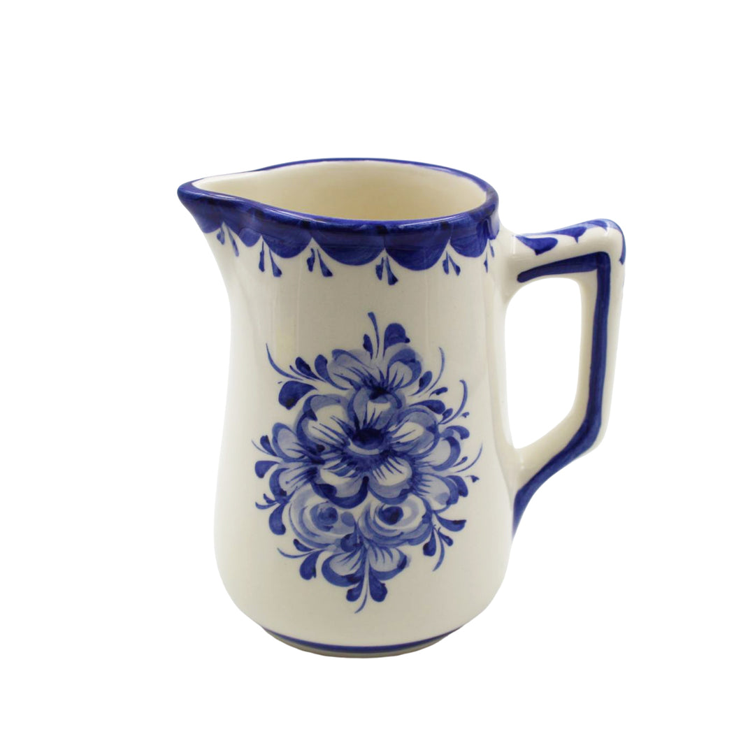 Hand-Painted Portuguese Ceramic Blue Floral White Milk Jug