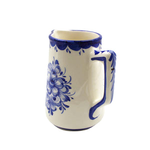 Hand-Painted Portuguese Ceramic Blue Floral White Milk Jug
