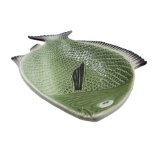 Load image into Gallery viewer, Faiobidos Hand-Painted Ceramic Green Fish Platter
