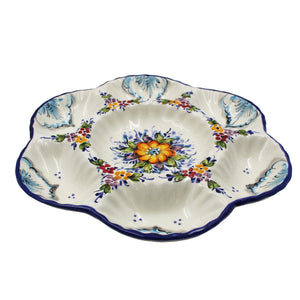 Hand-Painted Traditional Portuguese Ceramic Floral Divided Chip & Dip Platter