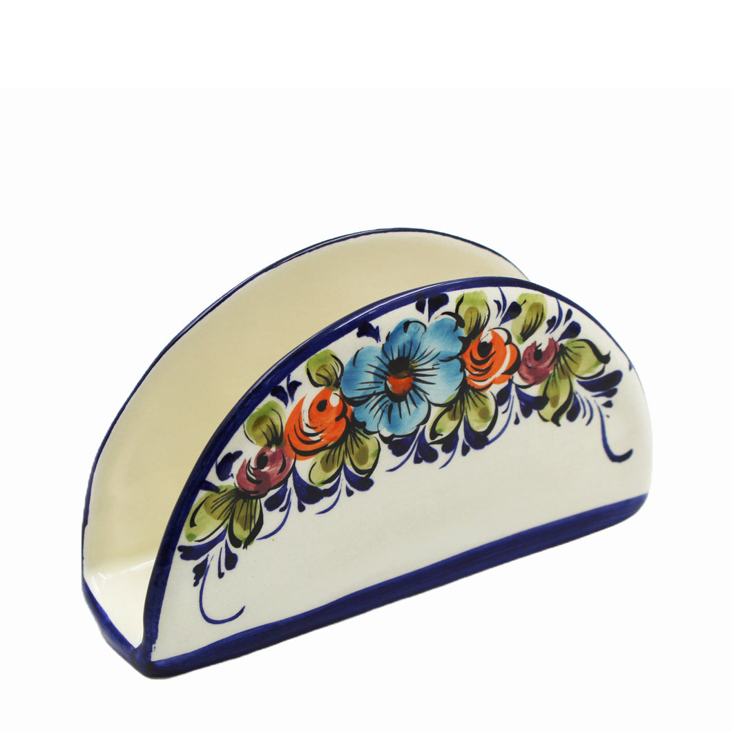 Hand-Painted Portuguese Ceramic Floral Napkin Holder