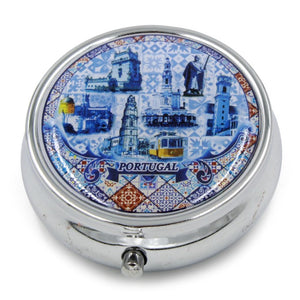 Traditional Portuguese Tile Metal Pill Case With Mirror Souvenir