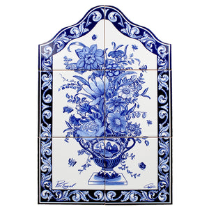 Blue Flowers Portuguese Ceramic Tile Art Wall Panel Mural Decor