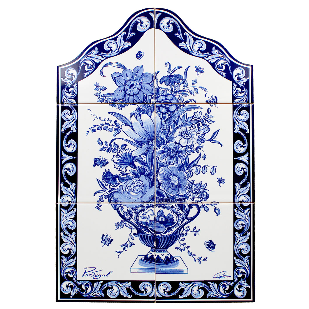 Blue Flowers Portuguese Ceramic Tile Art Wall Panel Mural Decor