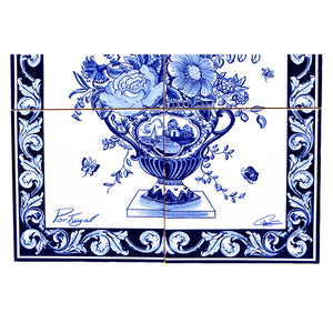Blue Flowers Portuguese Ceramic Tile Art Wall Panel Mural Decor