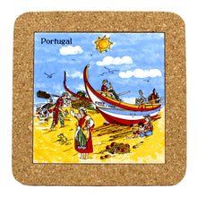 Load image into Gallery viewer, Portuguese Coastline with Traditional Fishermen Themed Natural Cork Trivet - Various Sizes
