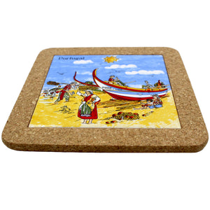 Portuguese Coastline with Traditional Fishermen Themed Natural Cork Trivet - Various Sizes