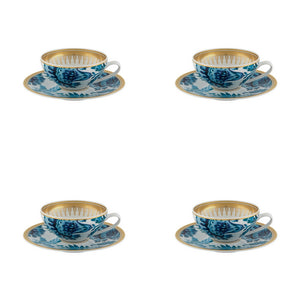 Vista Alegre Porcelain Gold Exotic Set of 4 Tea Cup With Saucer