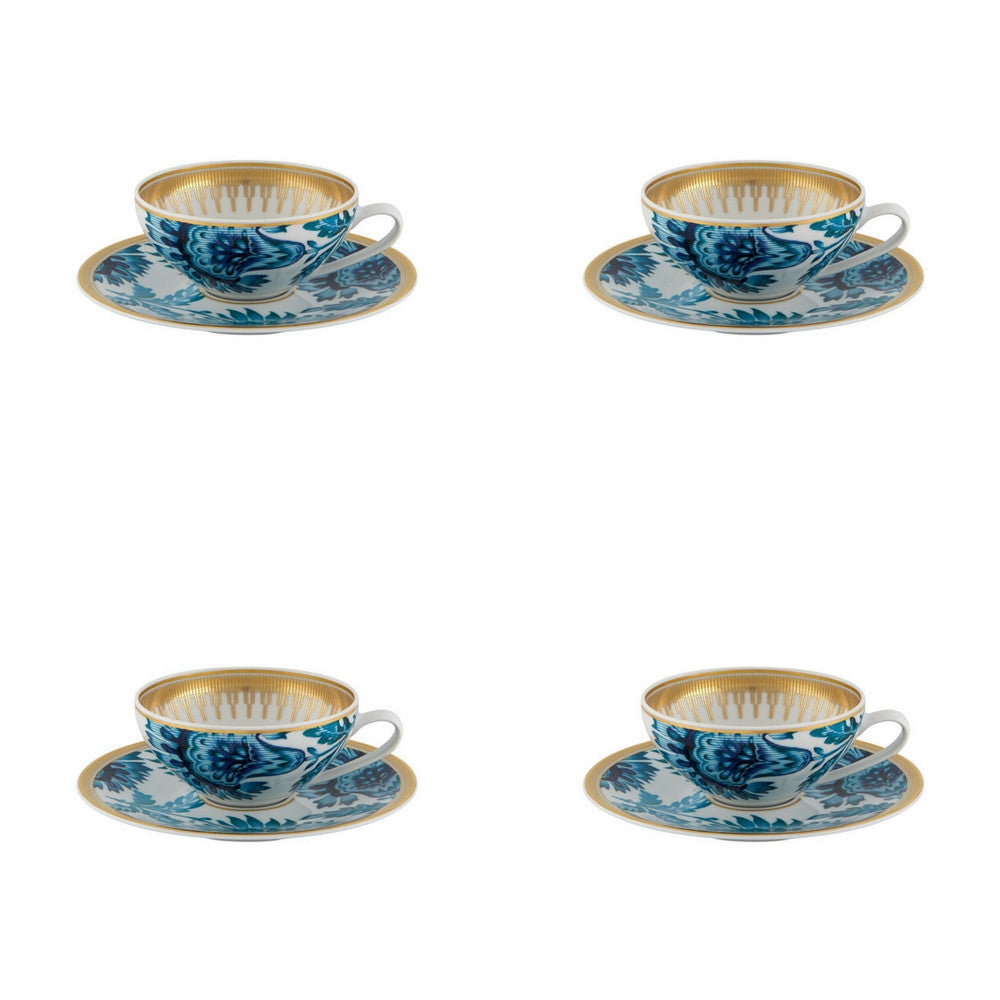 Vista Alegre Porcelain Gold Exotic Set of 4 Tea Cup With Saucer