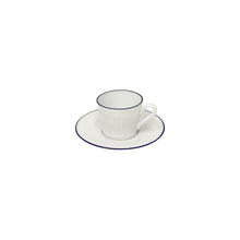 Load image into Gallery viewer, Costa Nova Beja 6 oz. White Blue Tea Cup and Saucer Set
