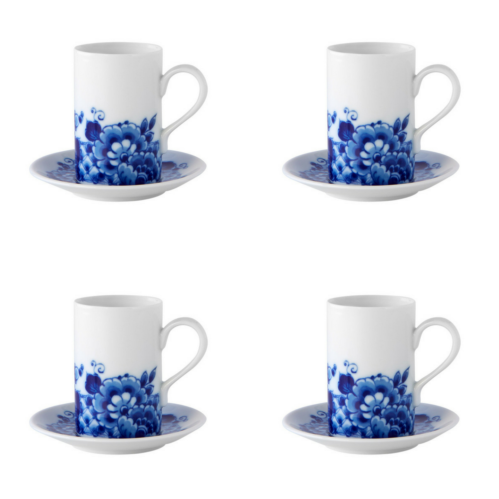 Vista Alegre Porcelain Blue Ming Set of 4 Coffee Cups and Saucers