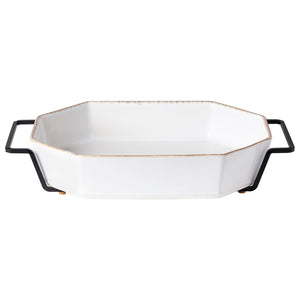 Costa Nova Luzia 14" Cloud White Octagonal Baker with Steel Holder