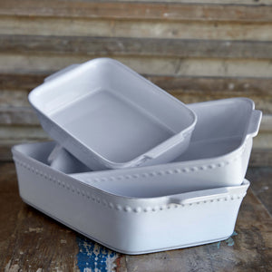 Costa Nova Pearl 15" White Rectangular Baker
