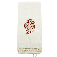 Load image into Gallery viewer, Red Gold Viana Heart Made in Portugal Embroidered Tea Towel with Fringe
