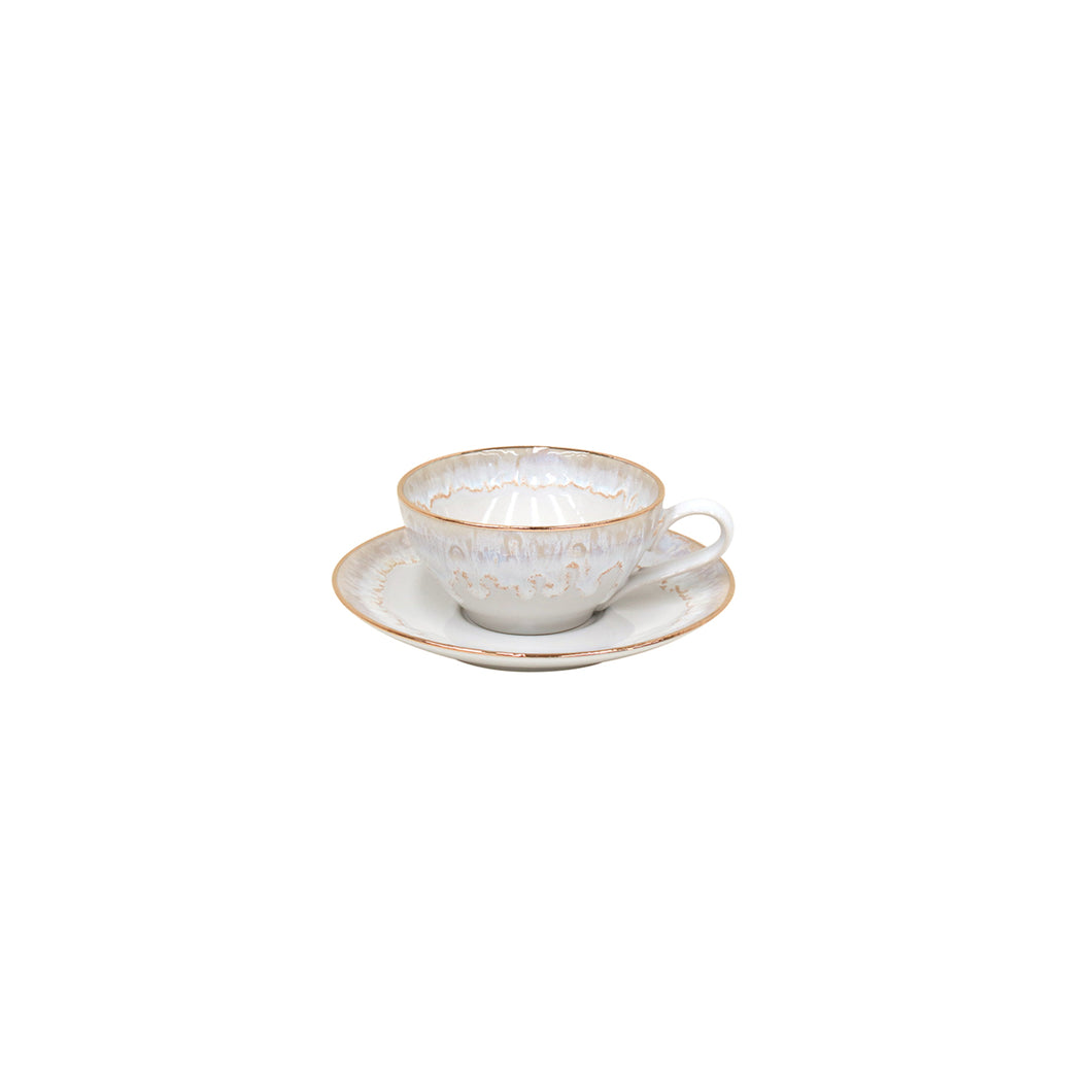 Casafina Taormina 7 oz. White Gold Tea Cup and Saucer Set