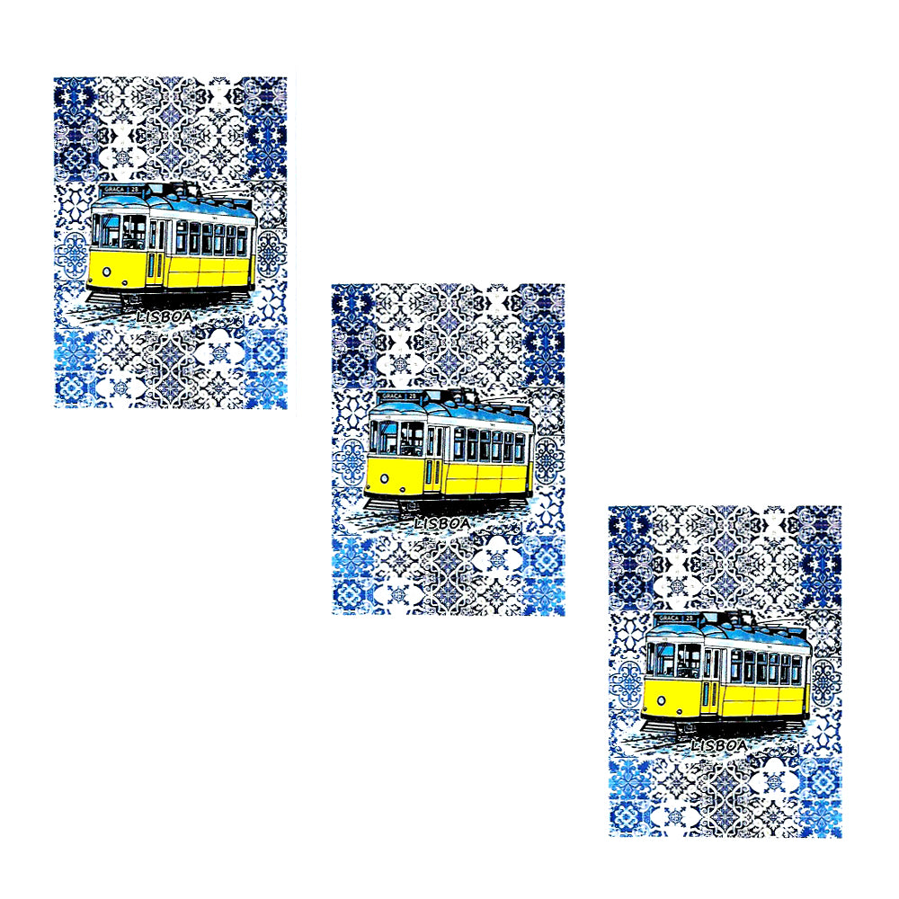 Traditional Portuguese Tiles With Lisbon Tram Vinyl Sticker, Set of 3